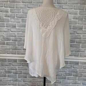 AB Studio Asymmetrical Hem Top Crochet Back Romantic Feminine Boho 2X NEW